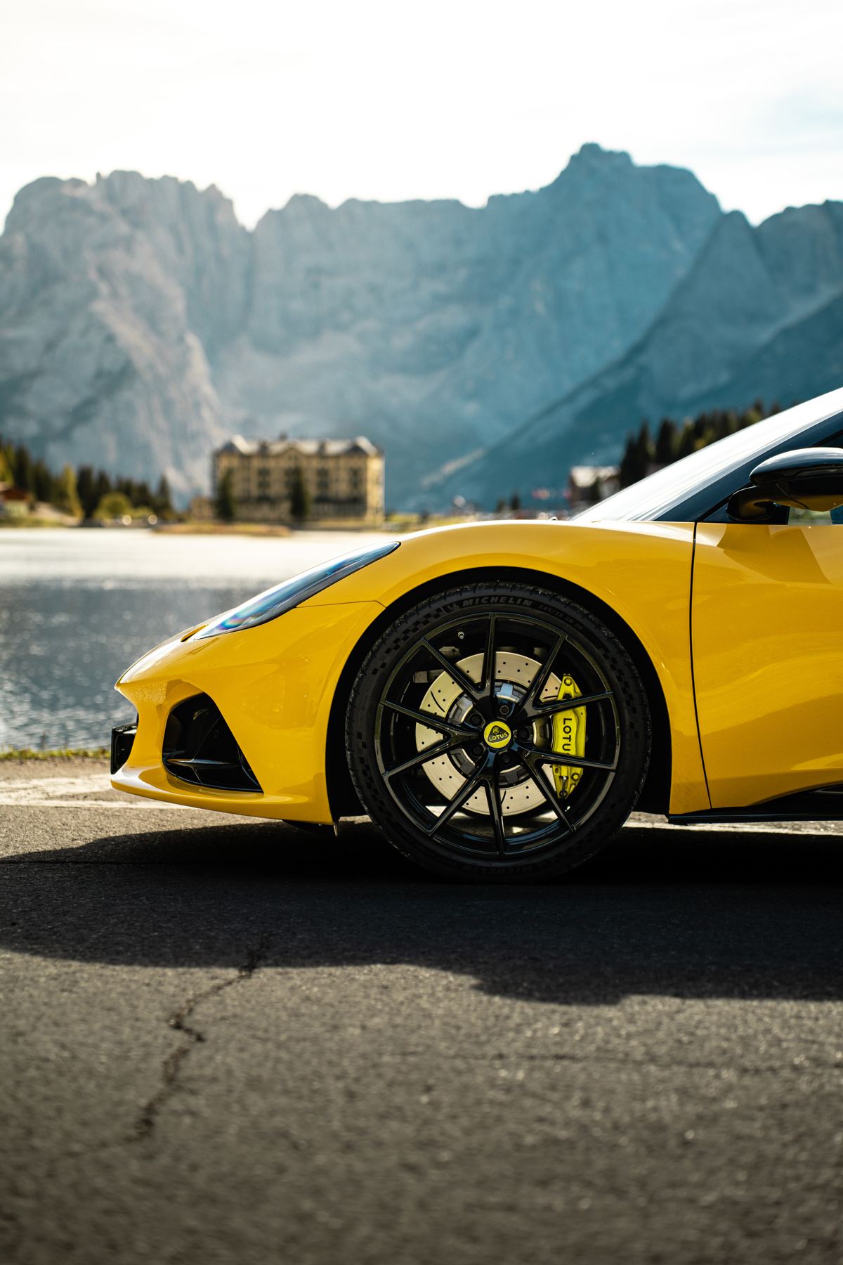 Lotus Emira at Lake Misurina