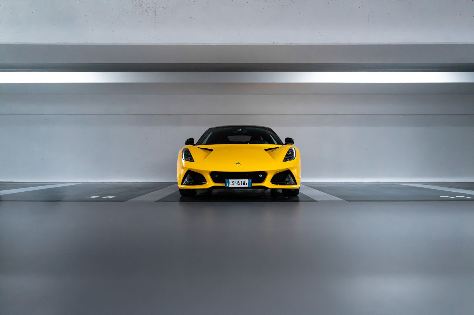 Lotus Emira front view in the garage