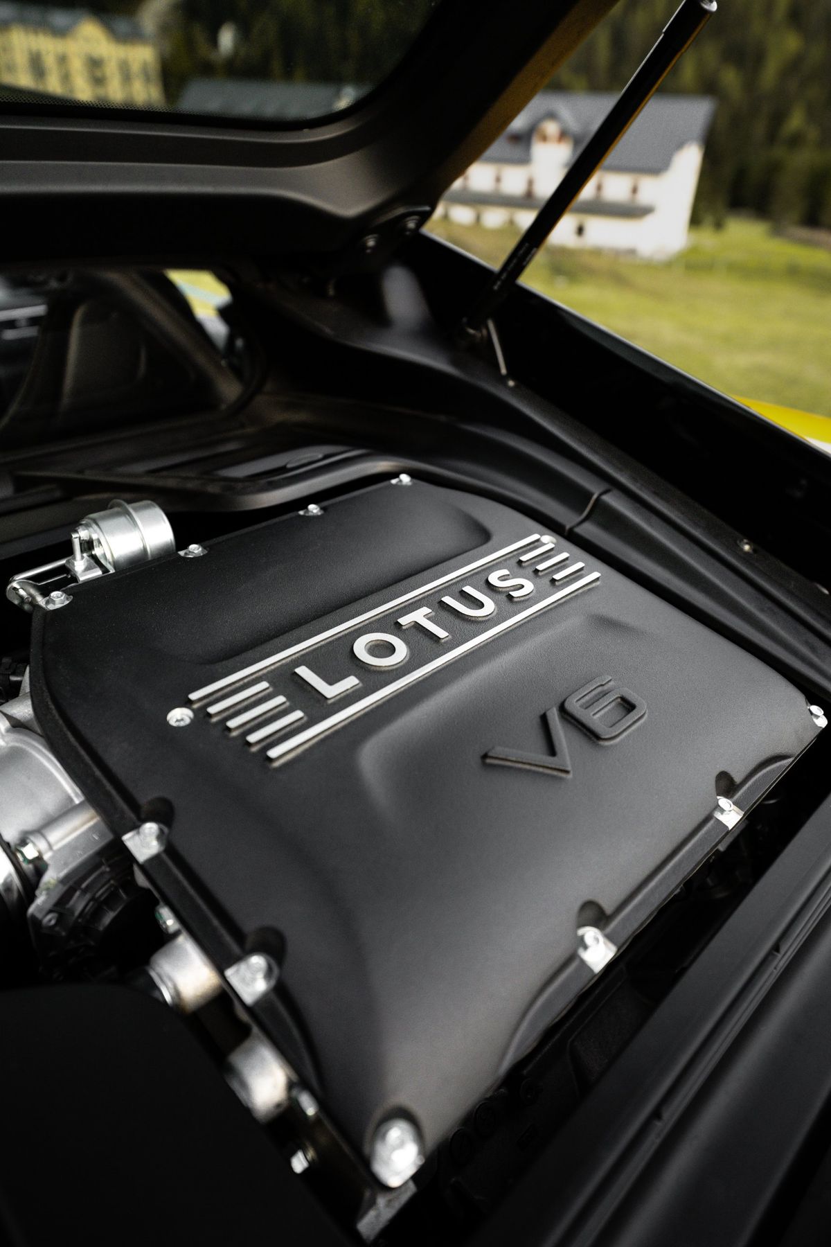 Supercharged V6 of the Lotus Emira under the rear hatch